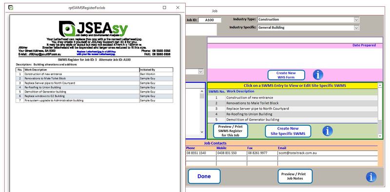 JSEAsy v4.4 Site specific SWMS Register