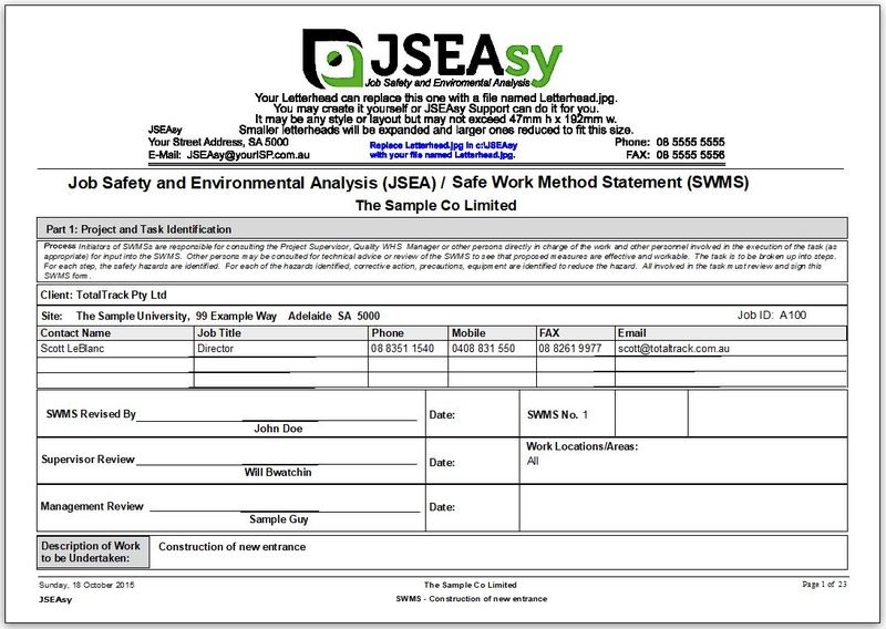 JSEAsy v4.4 Site specific SWMS Report