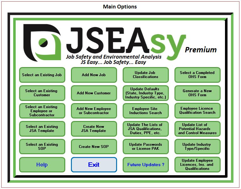 JSEAsy Main Options OHS JSA