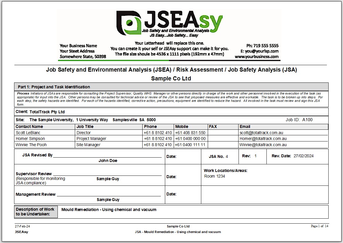 Set your JSEAsy defaults and the wording on the buttons and on the reports will automatically update to match the default selection for JSA, SWMS, JHA, THA …