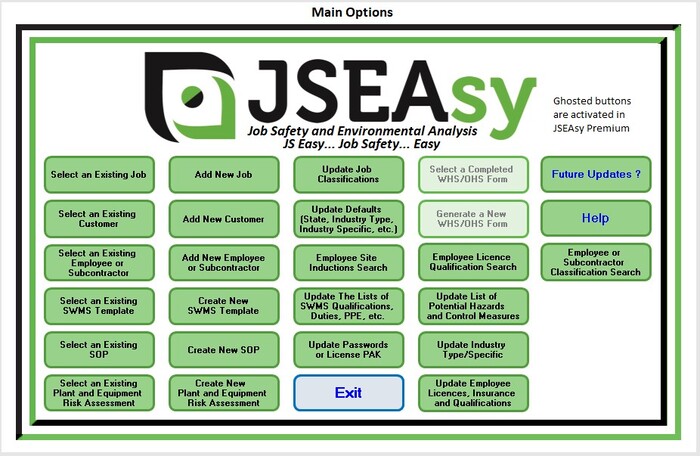 JSEAsy Standard WHS Software Main Options