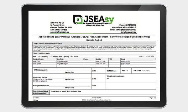 With JSEAsy Cloud hosted Environmental Health and Safety Software you can create a site-specific SWMS from anywhere with an internet connection.