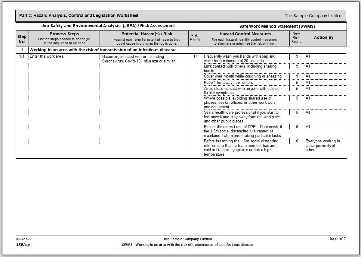 Free SWMS template for working in an area with the risk of Covid 19, Influenza or similar.