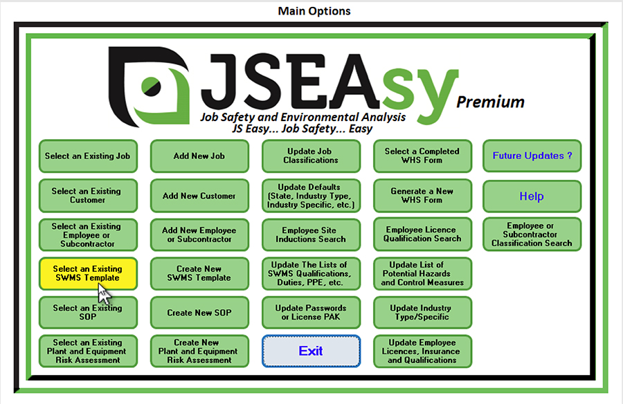 Select an existing SWS template from the JSEAsy Safety Management Software