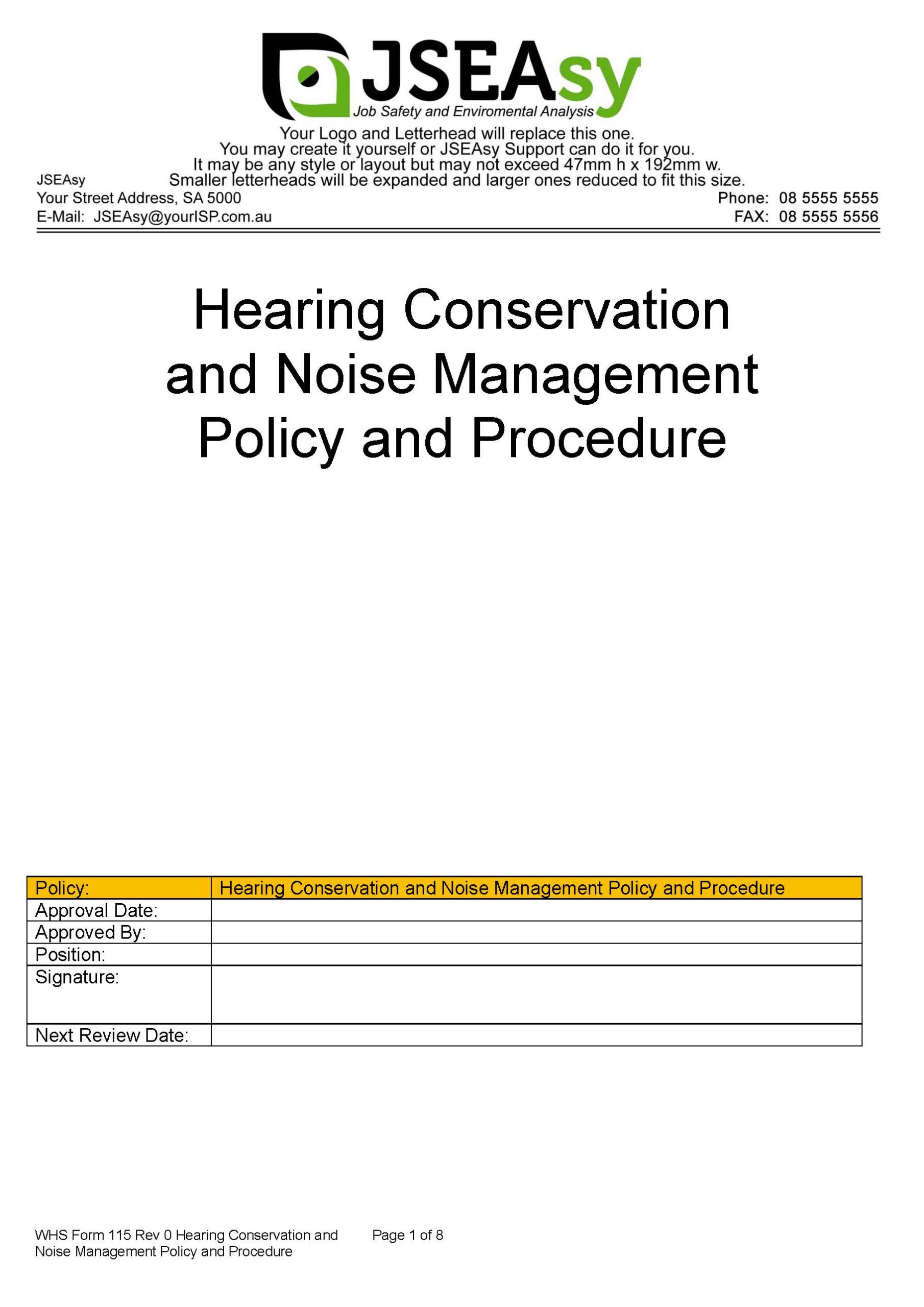 Hearing Conservation and Noise Management Policy and Procedure