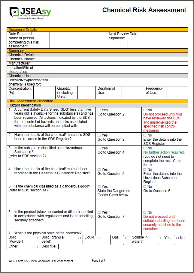 A chemical risk assessment developed by JSEAsy may be the best way to determine the measures that should be implemented to control risks.