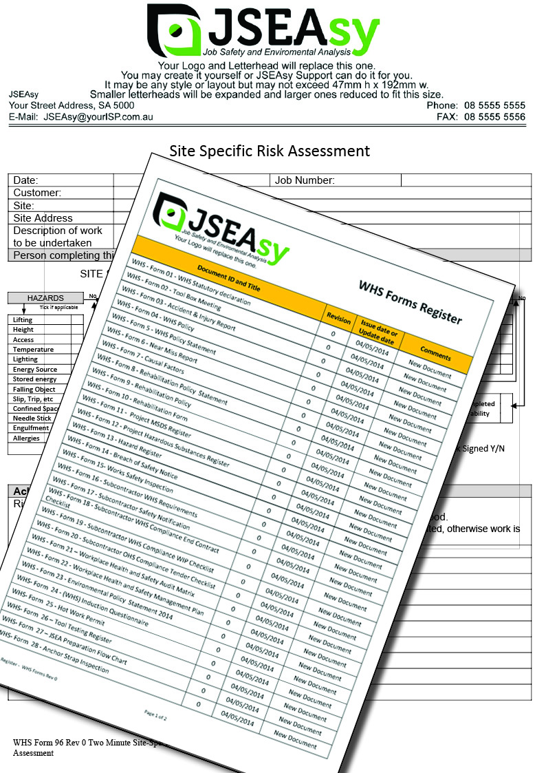 2-minute tick-box site-specific risk assessment template in editable Microsoft Word format