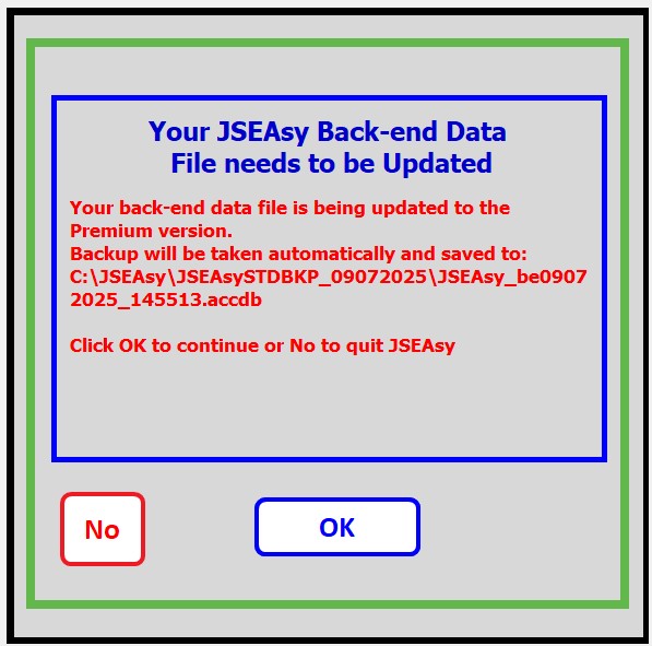 A back up of your data file is made before the upgrade process is started