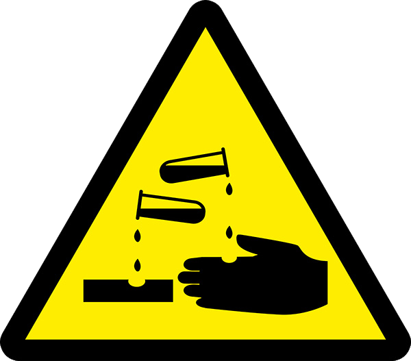 Corrosive warning sign for chemical handling