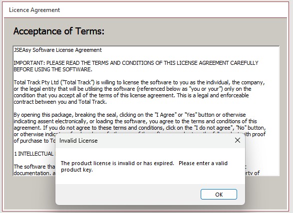 Invalid or expired JSEAsy software Licence