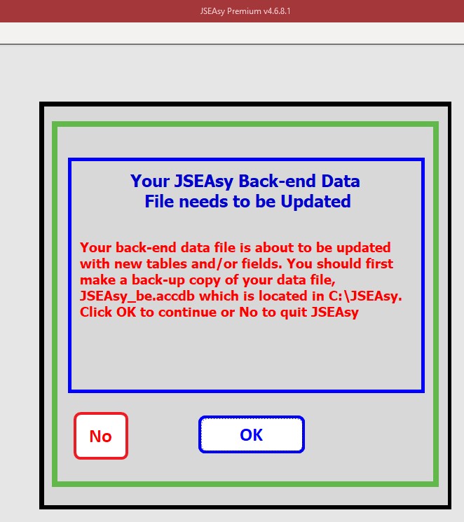 Click OK to start the JSEAsy upgrade process and add all the new features to your WHS software.