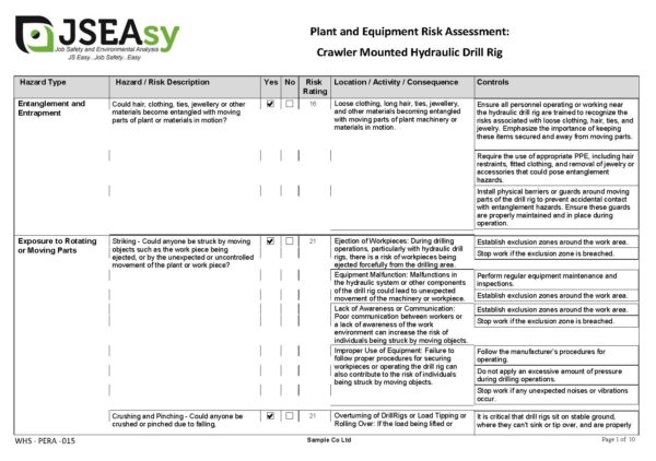 Plant and Equipment Risk Assessment for a Crawler Mounted Hydraulic Drill Rig