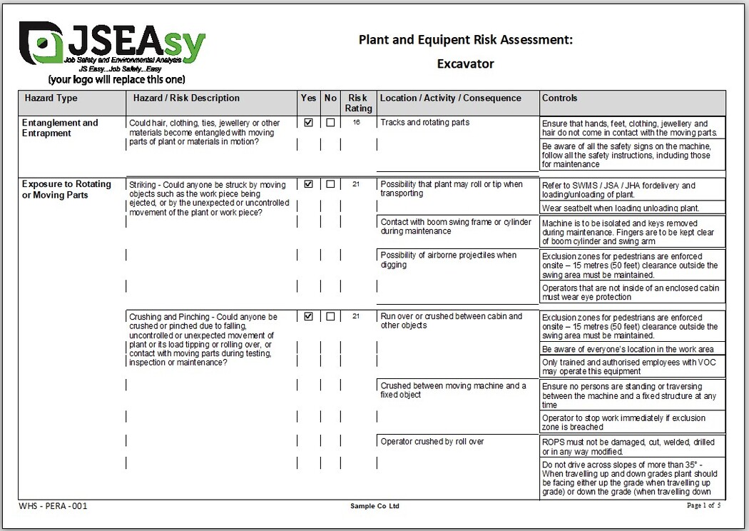JSEAsy Plant and equipment risk assessment