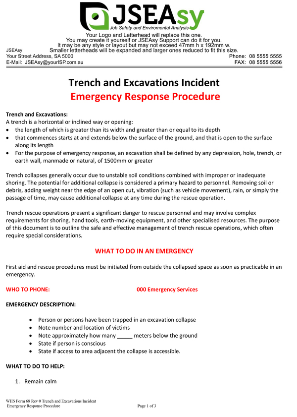 Trench and Excavations Incident Emergency Response Procedure