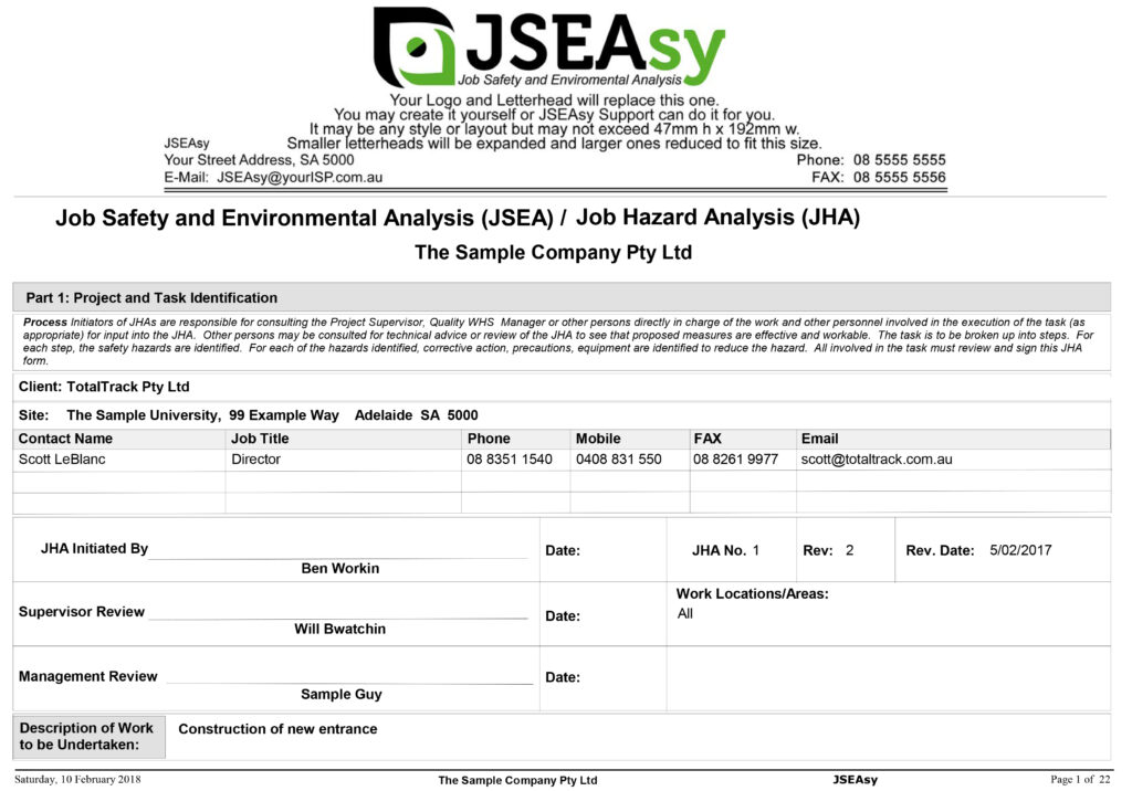 JSEASY software facilitates Job Hazard Analysis (JHA) by providing a structured method for recognizing and managing workplace hazards