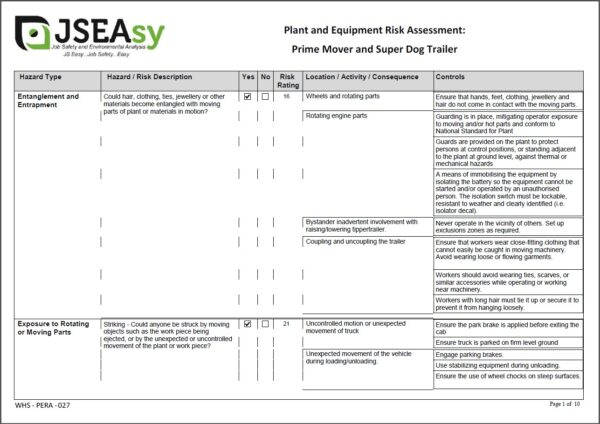 Plant and Equipment Risk Assessment (PERA) 027 Prime Mover and Super Dog Trailer