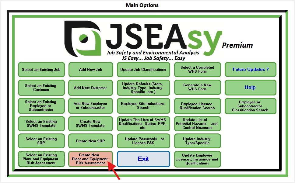 Create a new Plant and Equipment Risk Assessment (PERA using the JSEAsy risk assessment software