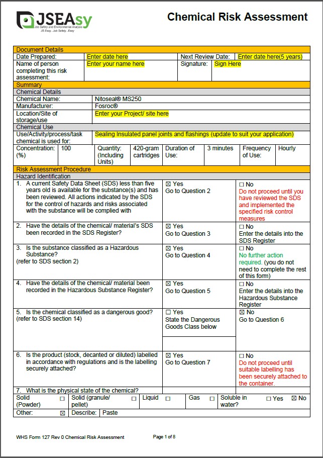 Nitoseal® MS250 Chemical Risk Assessment Nitoseal® MS250 Chemical Risk Assessment