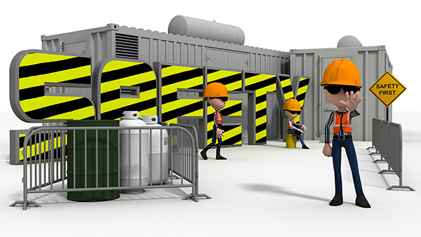 Construction safety spotter observing workers and mobile plant