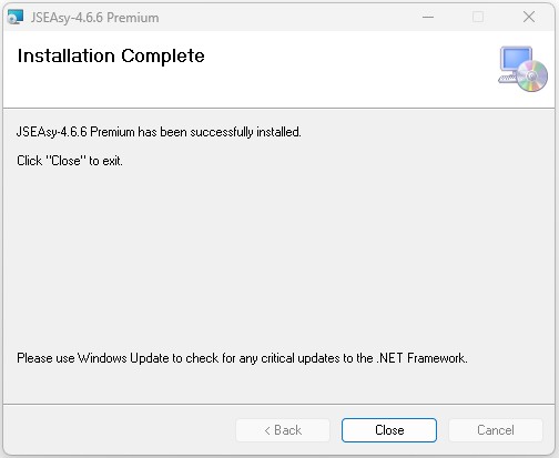 The installation of the JSEAsy EHS software is now complete.