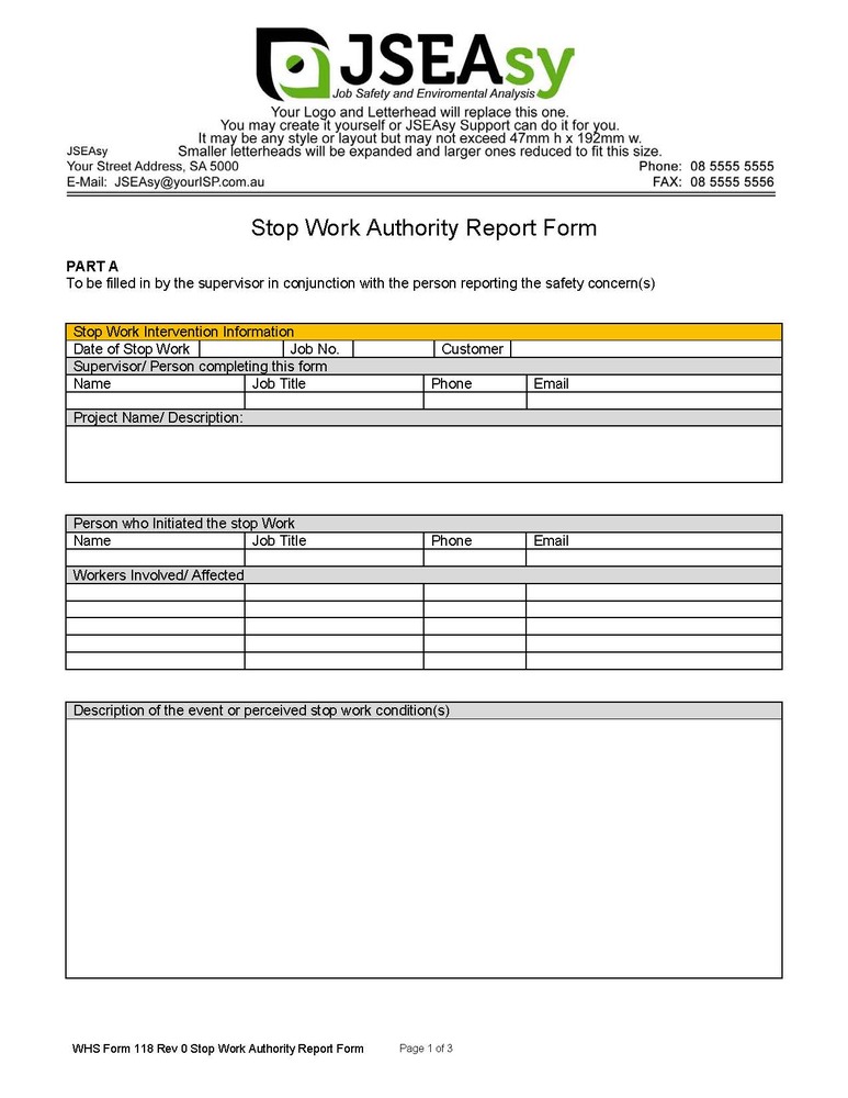 Stop Work Authority Report Form Stop Work Authority Report Form