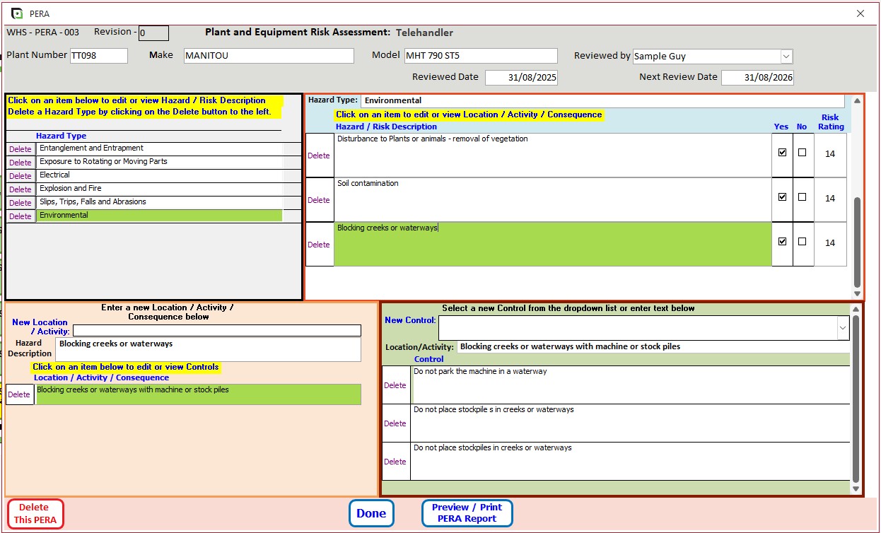 PERA Environmental Hazards and Controls is the last step.