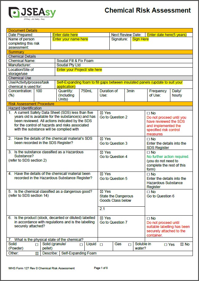 Soudal Fill & Fix Foam Chemical Risk Assessment Soudal Fill & Fix Foam Chemical Risk Assessment