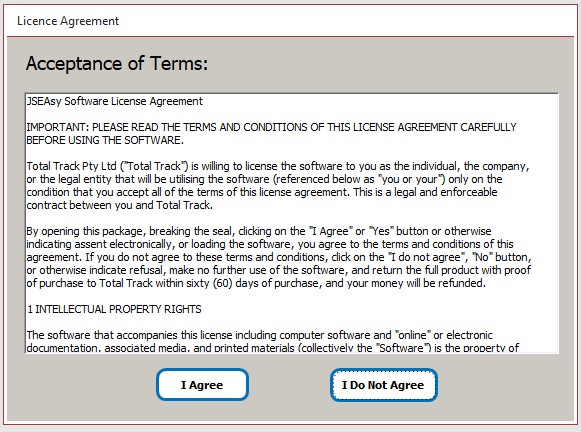 Acceptance of terms for use of the JSEAsy EHS Software