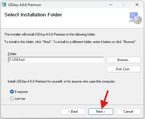 Leave as is (Preferred) or select an installation folder