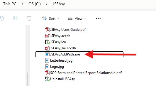 JSEAsy Add Path will add the location of your JSEAsy file to a trusted location.